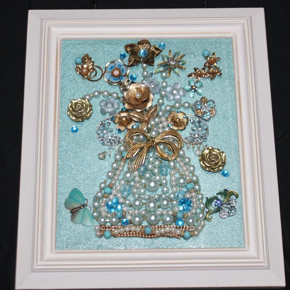 Original Framed Collage Jewelry Art Wall Decor